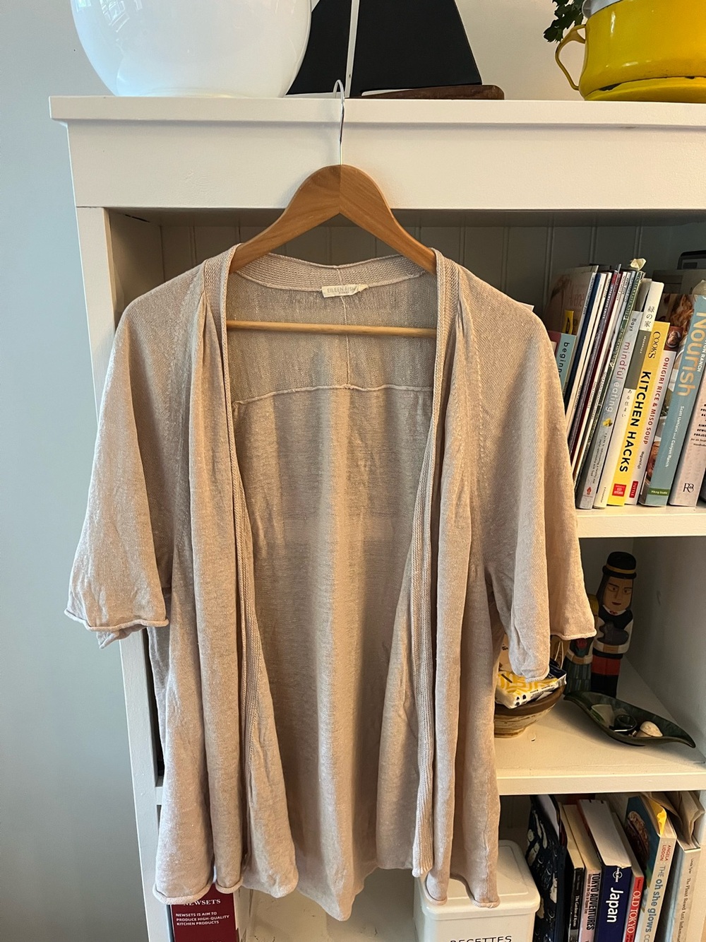 Eileen Fisher organic linen short sleeve cardigan beige